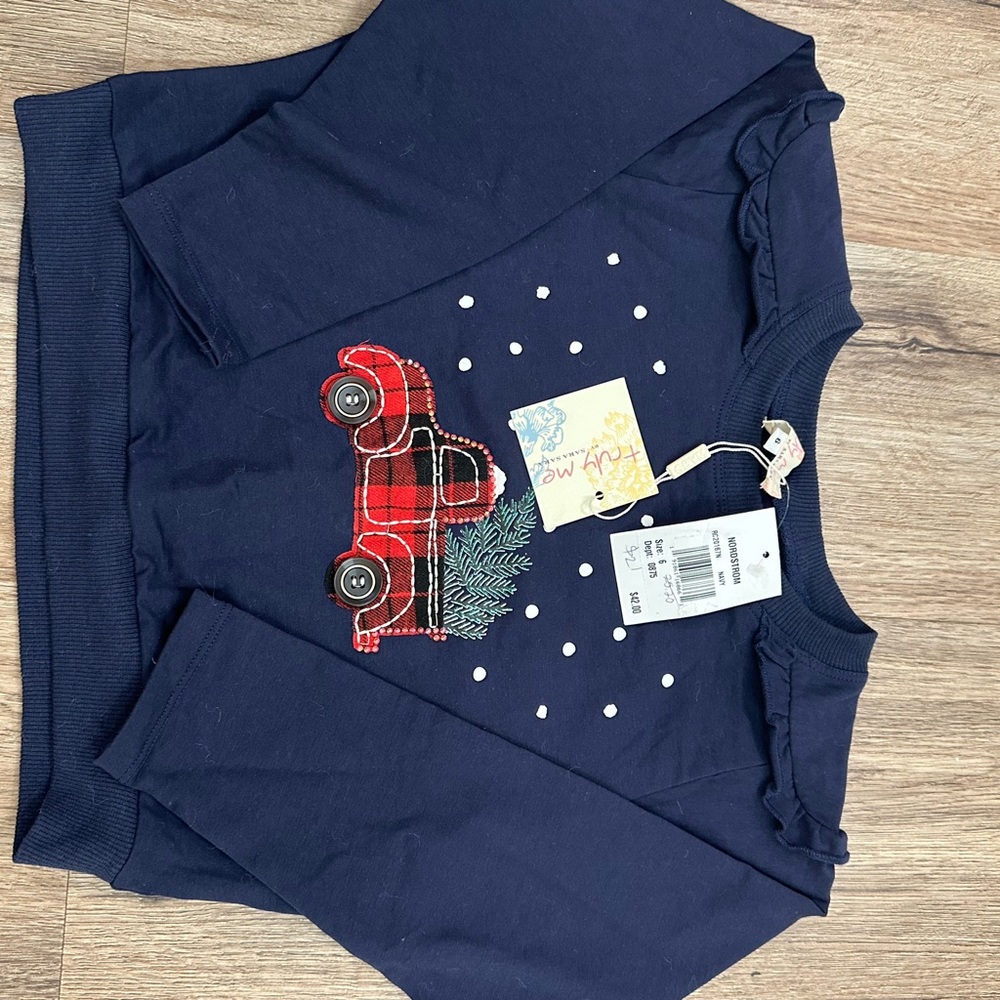 Truly Me Navy Sweatshirt with Red Plaid Truck Design